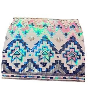 • Express sequin mini skirt small white multi